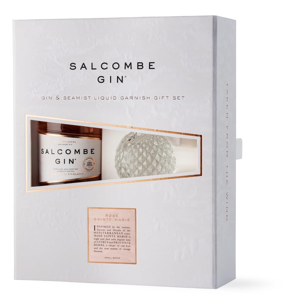 SALCOMBE Gin-Geschenkset Premium-Gin „Rosé Sainte Marie“ (0,5 L, 41,4% Vol.) & „Seamist“ Liquid Garnish (0,1 L, 60% Vol.), in Geschenkbox