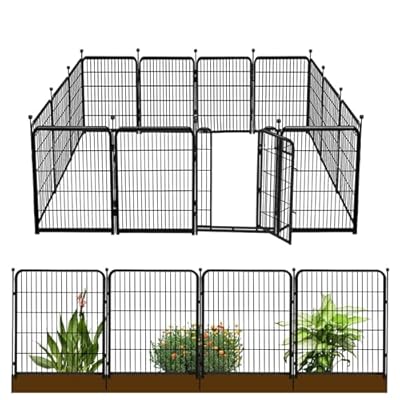 Getlay 36 in(H) Garden Fence, Wide Gate Low Threshold, 10 Panels Total 22.1 Ft(L) Heavy Duty Iron Animal Barrier Fence for Yard,Suitable for Indoor Or Outdoor Dog Fencing,Garden Border Fence