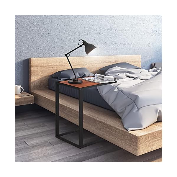 HOMCOM Sofa Snack Wooden Modern Coffee Side Table Laptop Holder C shape Overbed Desk Metal Base Wooden Top - Image 5