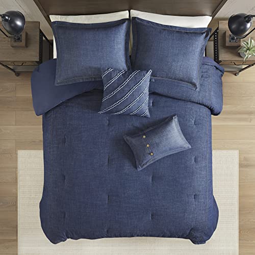 Woolrich Rustic Lodge Cabin Comforter Set - All Season Down Alternative Warm Bedding Layer and Matching Shams, Oversized Queen, Perry, Denim Blue