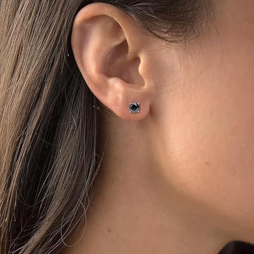 Dewberry 2.00 Ct Round Cut Black Diamond Stud Earrings for Women's Gift | 4 Prong Set Push Back Solitaire Stud | 14K White Gold Plated |Solid 925 Sterling Silver Earrings for Men's3