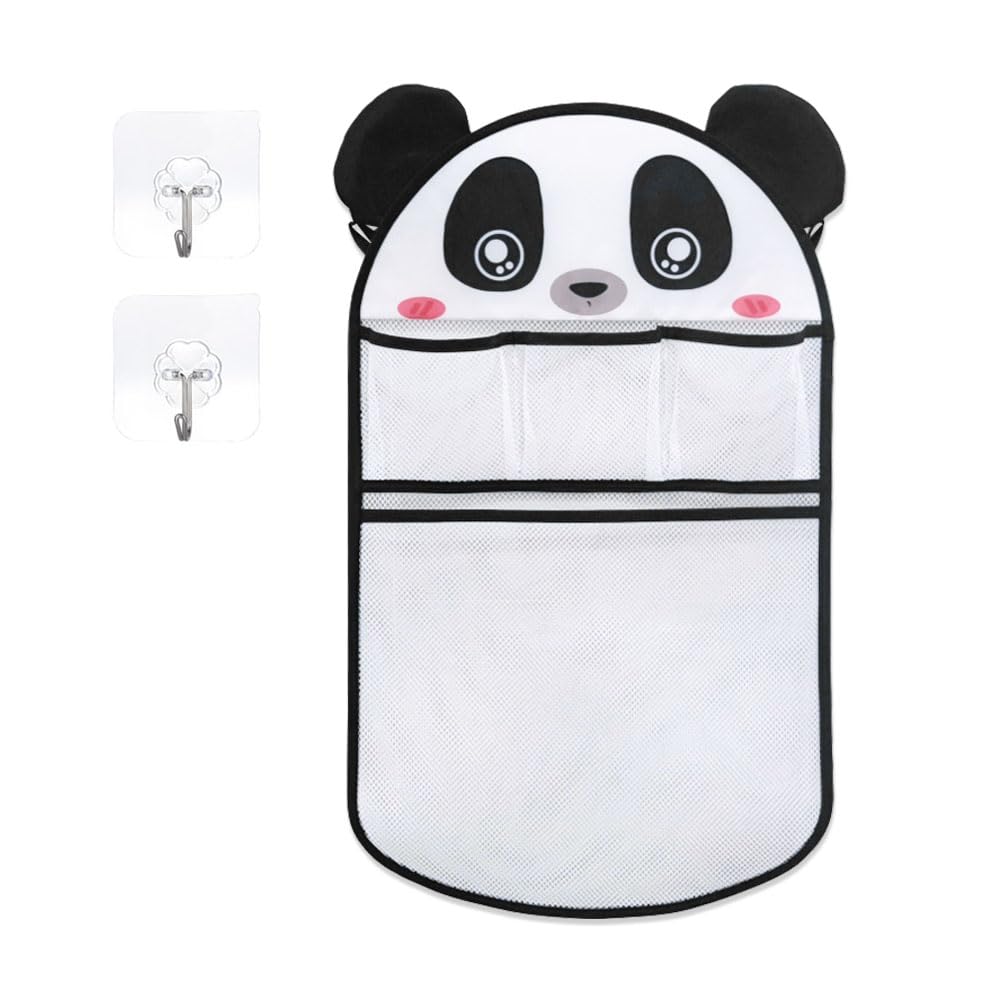 YZROHYI Bolsa Juguetes BañEra con 2 Ganchos,Organizador Juguetes Baño Bebe,Red Bañera,Cesta Ducha Juguetes,Almacenaje Bañera Niños,Bolsa de Malla para Ducha,Soporte para Juguetes para La Bañera-Panda