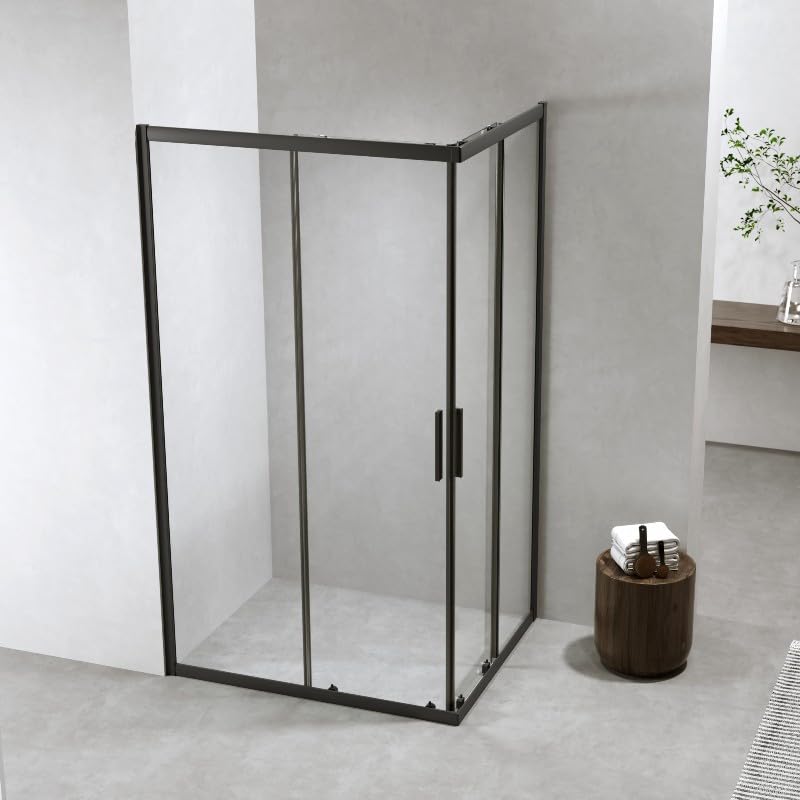 Auria Box Doccia Angolare 70x120 cm h190 - Cabina Doccia Scorrevole in Cristallo Temperato 6mm Trasparente, Profilo Alluminio Nero Opaco, Chiusura Magnetica e Cuscinetti Sganciabili - Mod. Neat
