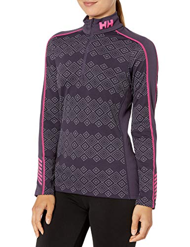 Helly Hansen Women's HH LIFA Active Graphic Print 1/2 Zip Lightweight 2-Layer Long-Sleeve Thermal Baselayer Top, 680 Nightshade Dotted Print, Large