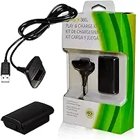 Bateria Para Controle Xbox 360 Com Cabo E Carregador Preto