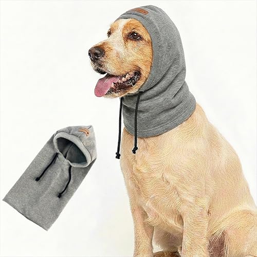Colenumone Casquette et Snood Chien, Cache Oreille, Chapeau d'hiver Épais pour Chien, Écharpe de Compagnie, Anti-Bruit, Chaleureux(Gris,M)