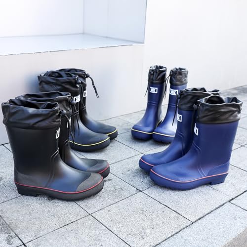 Rain Boots for Men, Waterproof Warm Rubber Boots Mens Garden Boots, Comfort Mid-Calf Lightweight Adjustable Raining Shoes, Elastic Chelsea Ankle Rain Boots Fishing Shoes for Yard Farm Outdoor Work 6