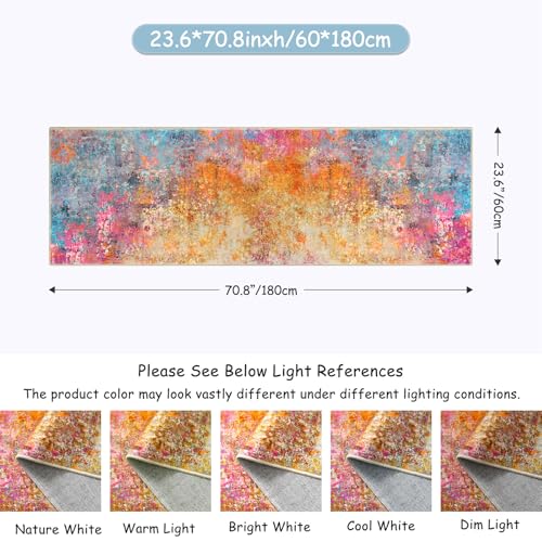 Lahome Modern Abstract Runner Rug - 2x6 Colorful Runners for Hallways Non Skid Laundry Room Rug Washable Carpet Runner, Rainbow Soft Non Slip Indoor Throw Runner for Bedroom Kitchen Bathroom
