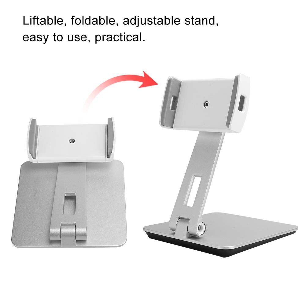 03 Supporto per tablet, supporto per clip per telefono pigro universale resistente, metallo pieghevole in lega di alluminio con supporto di base stabile per telefoni e tablet da 4 a 14 pollici