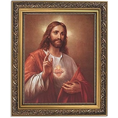 Gerffert Collection La Fuente Scared Heart of Jesus Framed Portrait Print, 13 Inch (Ornate Gold Tone Finish Frame) Cover