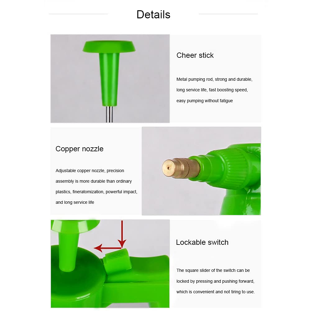 Pulverizador de presión de jardín, botella pulverizadora de agua de 2 litros, empuñadura portátil con una sola mano para uso general, lavado de limpieza con válvula de seguridad (verde)