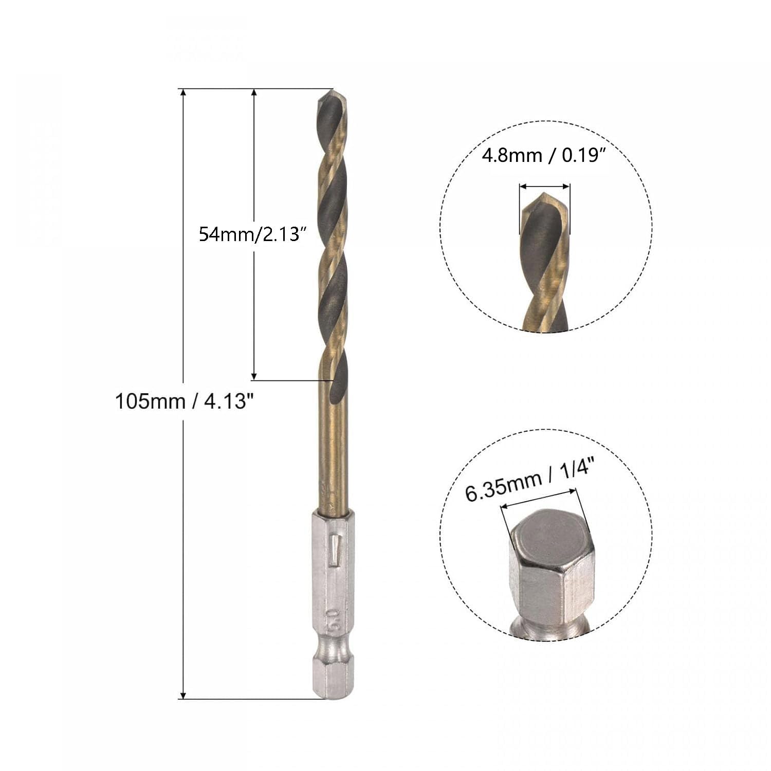 TOP-VIGOR 5Pcs 4.8mm HSS Hex Shank Twist Drill Bits, High Speed Steel Drill Bit Set 1/4 Inch Shank - Image 2