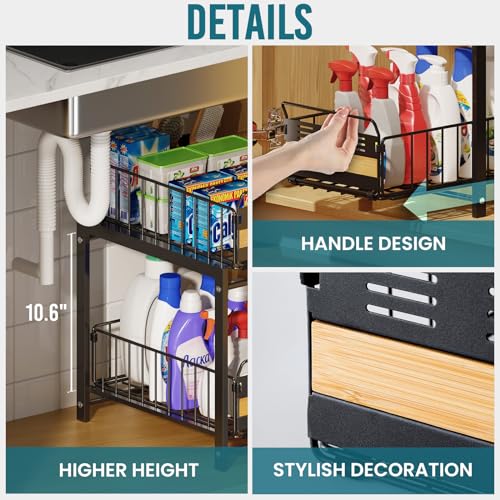 Image of TAILI Under Sink Organizer and Storage, 2 Tier Pull Out Cabinet Organizer Slide Out Sink Shelf for Kitchen Bathroom for Kitchen Bathroom Cabinet
