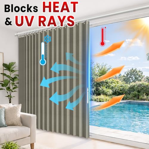Image of AJAZZ Blackout Accordion Door Curtain 1 Panel 98 inchx106 inch Grey - Magnetic Folding Room Divider, No-Drill Sliding Patio Closet