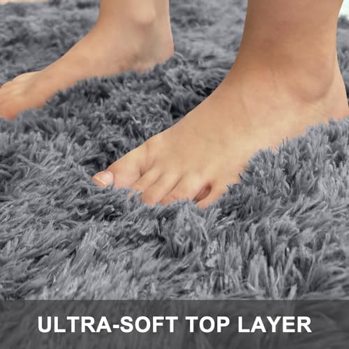 OLANLY 2x6 Machine Washable Runner Rugs for Hallway, Soft Fluffy Shaggy Bedside Rugs for Bedroom, Living Room, Indoor Floor Carpet for Kids Girls Boys, Nursery Rooms, Home Decor Aesthetic, Light Grey