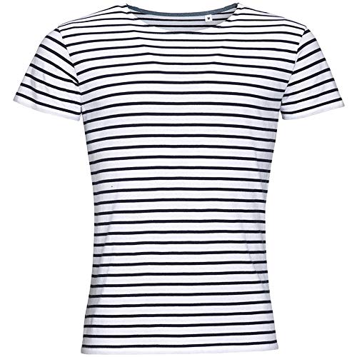SOLS Miles - T-Shirt rayé à Manches Courtes - Homme (S) (Blanc/Bleu Marine)