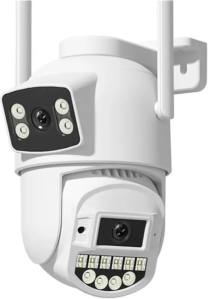 10mp 6k hd ptz câmera ip ao ar livre 5g wifi câmera lente dupla tela dupla 360 ° ângulo visual rastreamento automático câmera de proteção de segurança(UK Plug,White 10MP 32G Card)