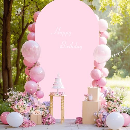 Image of 7.2FT Baby Pink Arch Cover,Spandex Fitted Wedding Arch Stand Covers Round Top Chiara Backdrop Cover for Birthday Party Ceremony Banquet Decoration