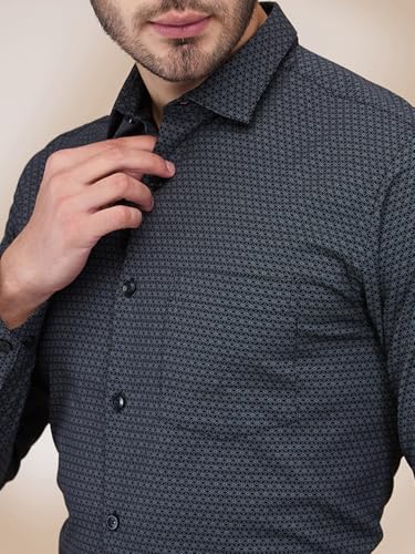 Image of Park Avenue Men's Print Pattern Slim Fit Cotton Blend Full Sleeve Semi Cut Away Collar Formal Shirt