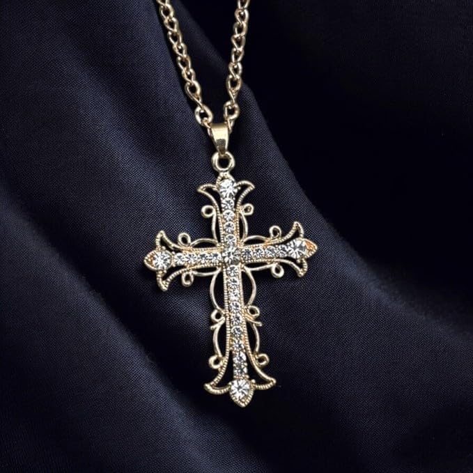 Crystal Zircon Cross Necklace For Women Choker Charm Virgin Mary Pendant Box Chain Female Jewelry Collier Femme - Gold-color - 17.5 inch (box)3
