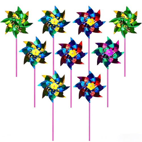 40 PCS Windmills for Garden Foil Rainbow Pinwheel Plastic Windmills Windmill Bird Scarer Sparkly Reflective Pinwheels for Boys Girls Party Pinwheels Party Favor for Garden Lawn Gardens DIY Windmill