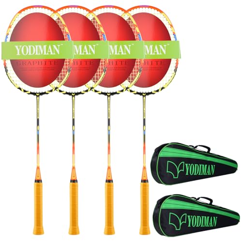 Raquettes de badminton en graphite Lot de 4 légères haute élasticité amortissement des chocs