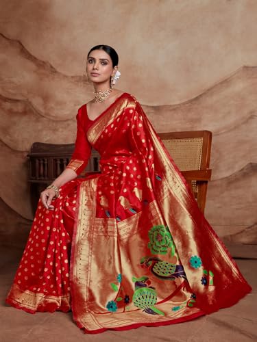 Image of EthnicJunction Women's Silk Blend Woven Paithani saree With Blouse Piece | Wedding Saree | Heavy Saree