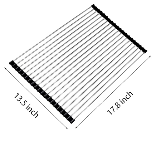 Image of Ahyuan Roll up Dish Drying Rack Over The Sink Kitchen Roll up Sink Drying Rack Stainless Still Portable Drainer Foldable Dish Rack (Black, 17.8''X13.5'')