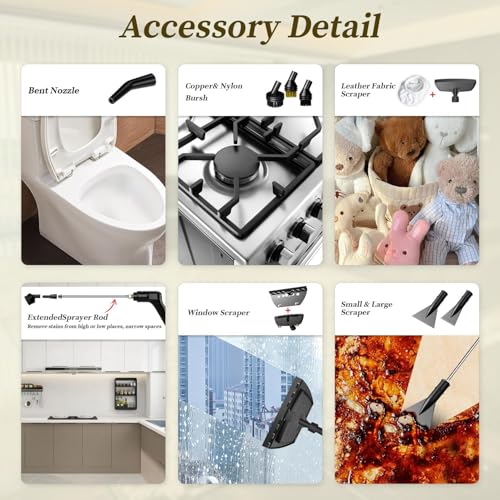 Image of Steam Cleaner,15s Heat-Up,1.6L Tank,3-Level Adjustable Handle,2500W Steamer for Cleaning,Portable Steamer for Cleaning with 16PCS Accessories,Steam Cleaner for Home,Car,Dirt,Grease,Grout,Tile,Couch