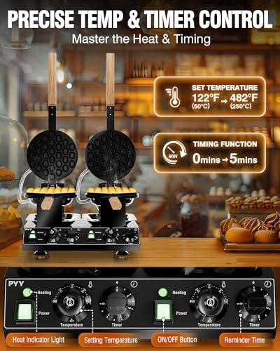 Image of PYY 2-Head Bubble Waffle Maker - 3100W Commercial Hong Kong Egg Waffle Maker,180 Rotate, Non-Stick Plate, 50-250℃ Adjustable Temp, Bubble Waffle Machine for Commercial Use, 110V, Black