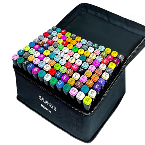 SALAHEYO 120 Colors Alcohol Markers with Base Art Drawing Markers Set for Adults Painting Coloring Sketching Comics Illustration- Refillable