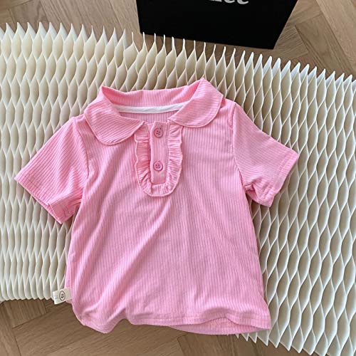 Girls Crop Top Dance Shirt Lapel Collar Ruffle Button Down Solid Summer Ribbed Clothes Kids Thin Comfy Stretchy Tees2
