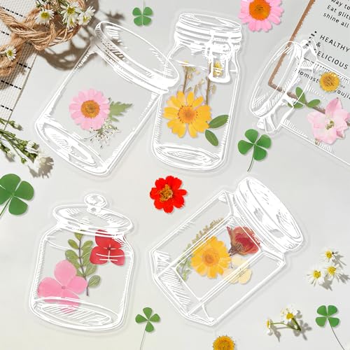 Oecoel Large Size Transparent Dried Flower Bookmarks 20 PCS Handmade DIY Flower Page Clips World in Bottle-Making Stunning Herbarium(Mason Jars)