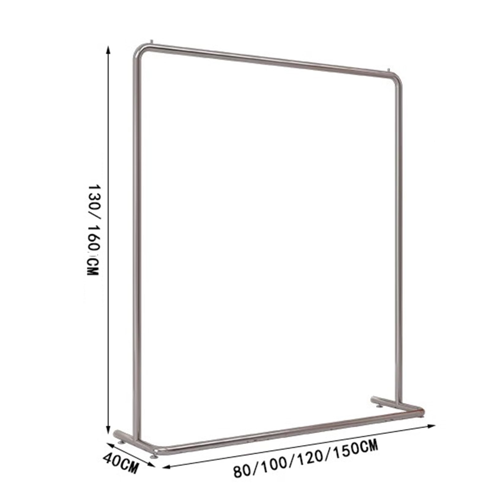 Perchero de acero plateado resistente para colgar y exhibir ropa, perchero de una sola barra para dormitorios y boutiques (80 x 40 x 160 cm)