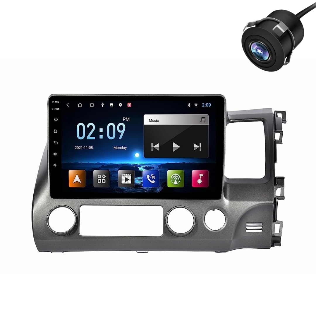 Modorwy Original 9” QLED Car Media Player with Car Play & Android Auto | Android Stereo OS 13 | 1GB+32GB | Free AHD Camera | Frame Compatible with Honda Civic 2006-2015- 1 Year Warranty