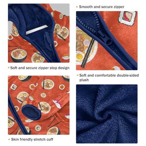 Rolls Sushi Ramen Girls Fleece Jacket Girls Fall Jacket Girls Zip Up Hoodie Girls Sherpa Jacket 2-10T3