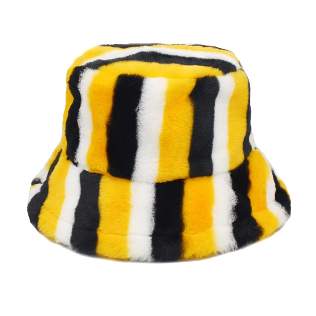 Fashion Rainbow Stripes Plush Basin Hat Fisherman Hat Unisex Faux Wool Plush Hats Fall Winter Hat