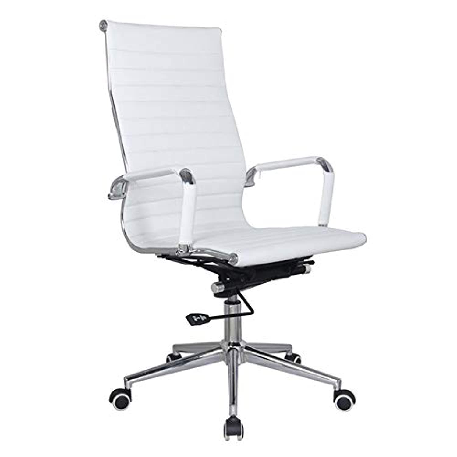 Home Executive Office Chair Gaming Computer Swivel Chair PU Leather Ribbed Adjustable Seat Height Chair High Back Arm Chair Ergonomic 360 Degree, Suitable for Meeting and Reception Place(white)