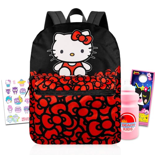Sac à dos Hello Kitty noir et rouge de 40,6 cm avec poche avant pratique pour l'école