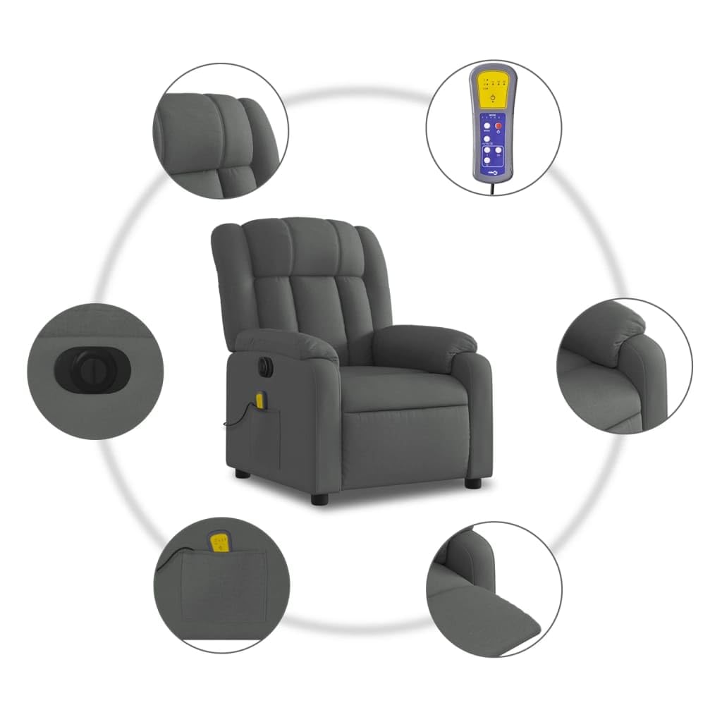 Willood Sillón Relax Reclinable Sillón Reclinable de Masaje Eléctrico, Silla con Respaldo, Sillón Orejero Ajustable, Asiento para Personas Mayores, Tela Gris Oscuro