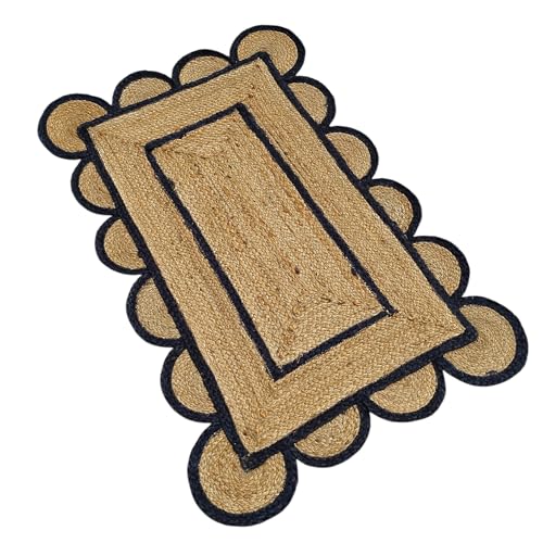 Tapete de yute natural scalloped negro 2x3 pies