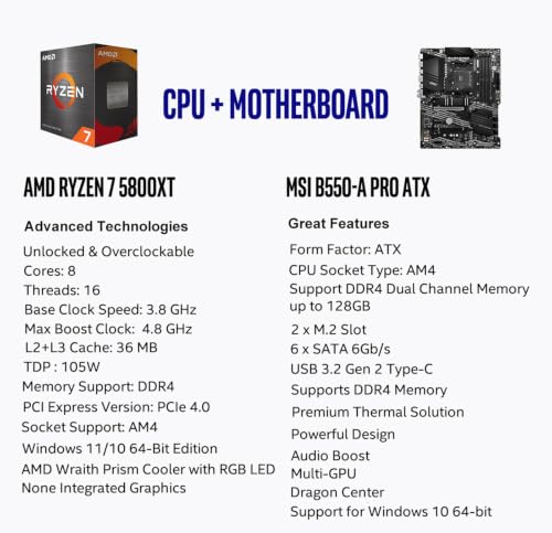 Image of Micro Center AMD 5800XT Processor with MSI B550-A PRO Motherboard | CPU Motherboard Combo, Ryzen 7, AM4, DDR4, PCIe 4.0, M.2, USB 3.2 Gen 2 Type C, ATX, Windows 10 / 11 64-bit Support
