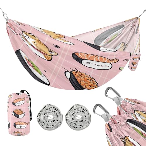 ATTX Sushi Kawaii Pattern Camping Hammock - Lightweight & Portable Hammocks, Heavy Duty 330lbs Capacity for Indoor, Hiking, Backpacking, Travel, Backyard, Beach#484