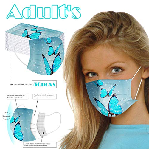 50 Stück Einmal-Mundschutz, Staubs-chutz Atmungsaktive Drucken Mundbedeckung, Erwachsene, Bandana Face-Mouth Cover Sommerscha