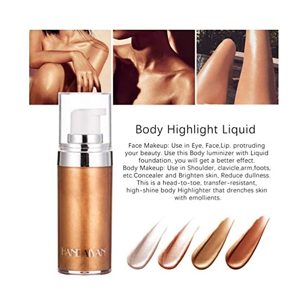 Glitter Body Makeup Shimmer Liquid Bronzer Waterproof Face Highlighter Makeup Blush Illuminator Glow for Face Women Body Glitter Lotion Cosmetics(#3 Bronze Gold)