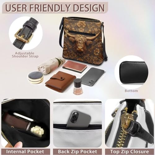 Image of Leather Women Crossbody Hobo Bag Satchel Purse Handbag with Adjustable Shoulder Strap and Zipper Pockets