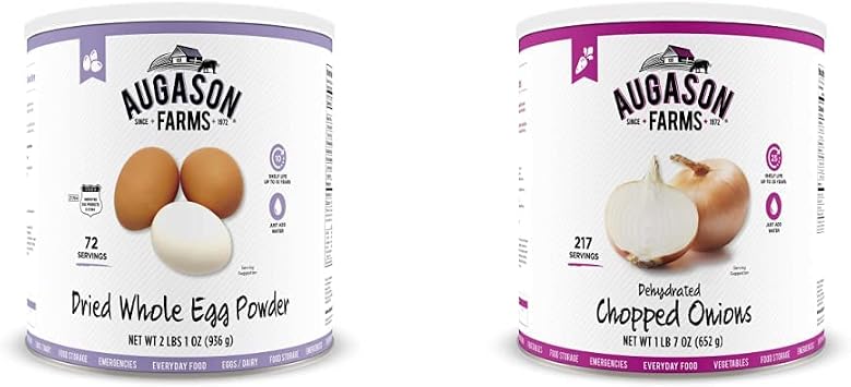 Augason Farms Dried Whole Egg Product 2 lbs 1 oz Pack of 1 & Dehydrated Chopped Onions No. 10 Can, 1 lb 7 oz 652 g 5-12000