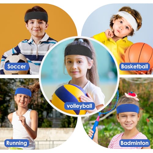 Image of 3 Pcs Kids Sports Headbands Boys Girls Athletic Elastic Sweatbands Children Soft Moisture Wicking Hairband Absorbing Sweat Band for Football Basketball Running Tennis