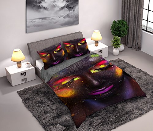 Face Visage Parure de lit 1 Personne Housse de Couette 160x200 + 2 Taies 70x80 Parure 100% Coton Percale idée déco Chambre Adolescente