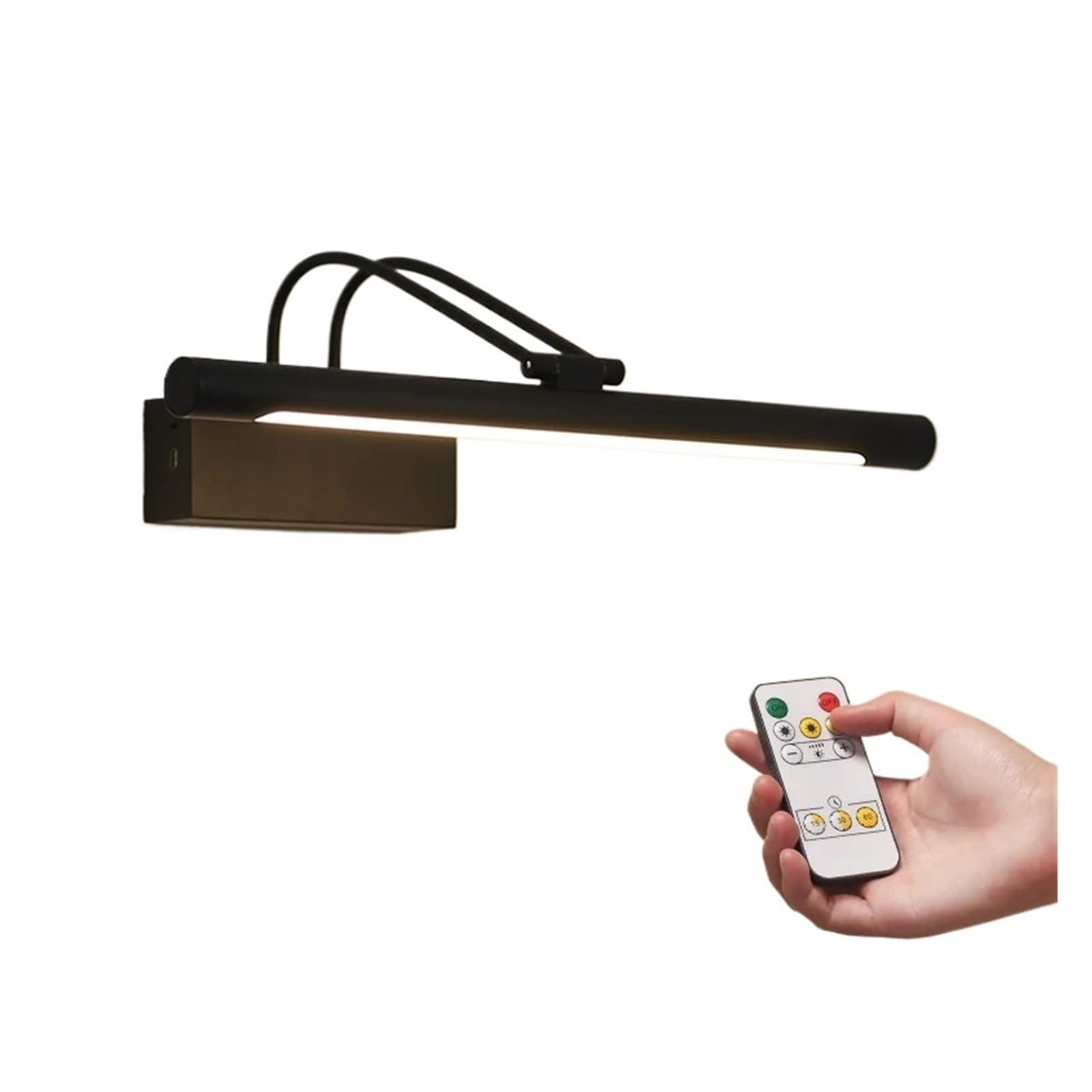 Luz LED para cuadros Lámpara de pared recargable por USB, lámpara de pared LED inalámbrica con atenuación de control remoto, apliques de luz de pared interior de 400 mm, luz de iman negra Luz de pintu